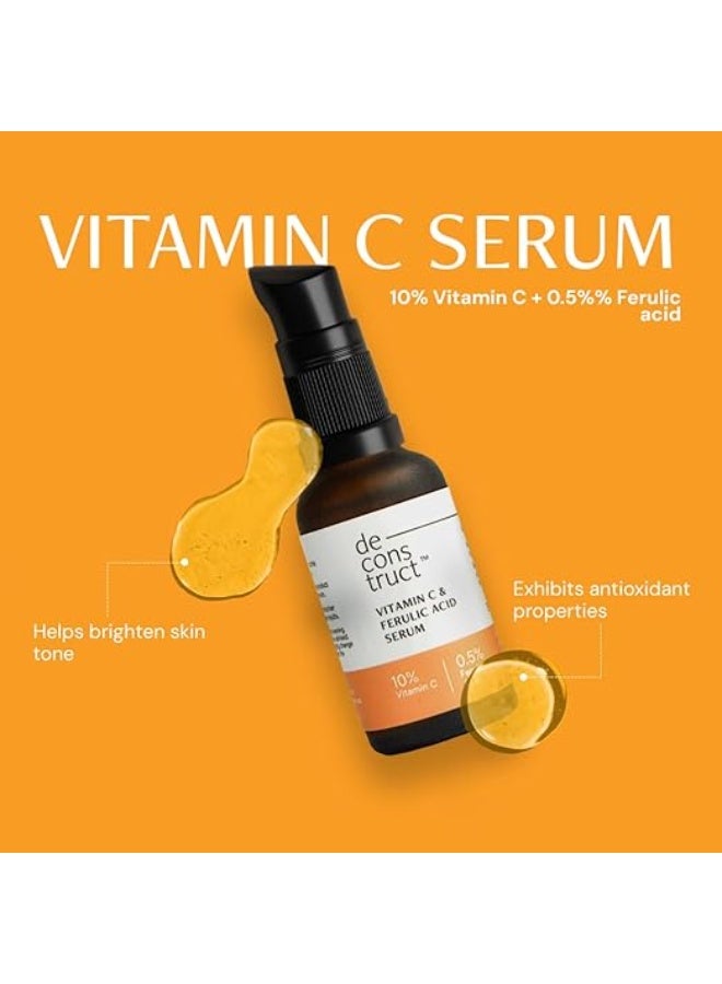 Deconstruct Skin Brightening Duo | 10% Vitamin C & 0.5% Ferulic Acid and 2% Alpha Arbutin & 5% Niacinamide | For All Skin Types | 30 ml each | Pack of 2 - Image 4